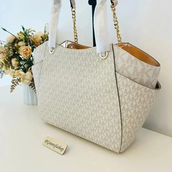 Michael Kors Purse jet set travel large chain tote shoulder bag rose gold MK - Picture 5 of 8